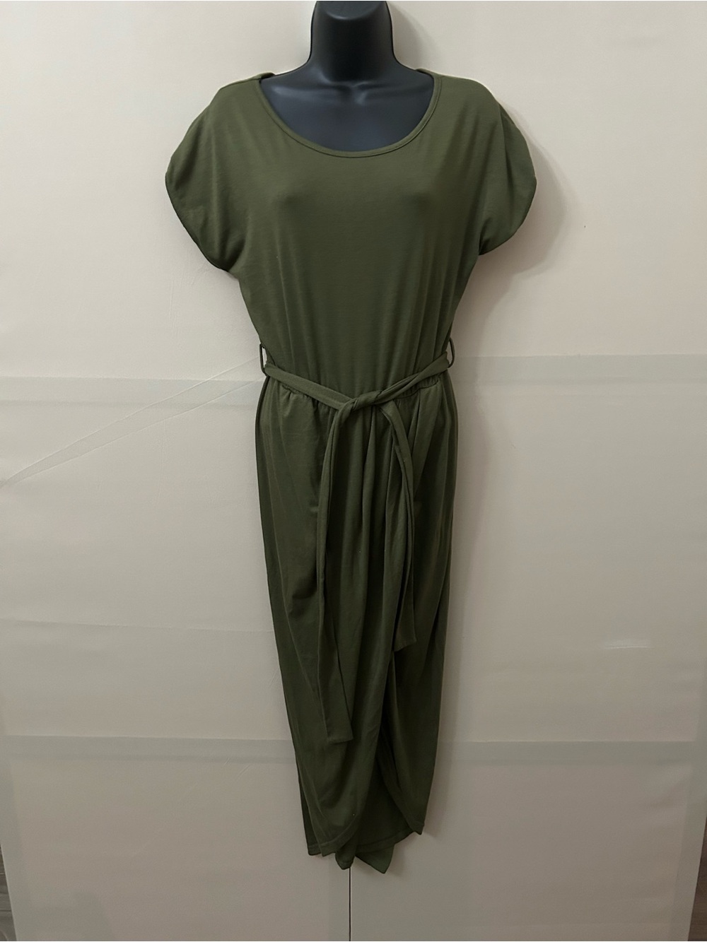 Olive Green Maxi Dress with Tie Waist
